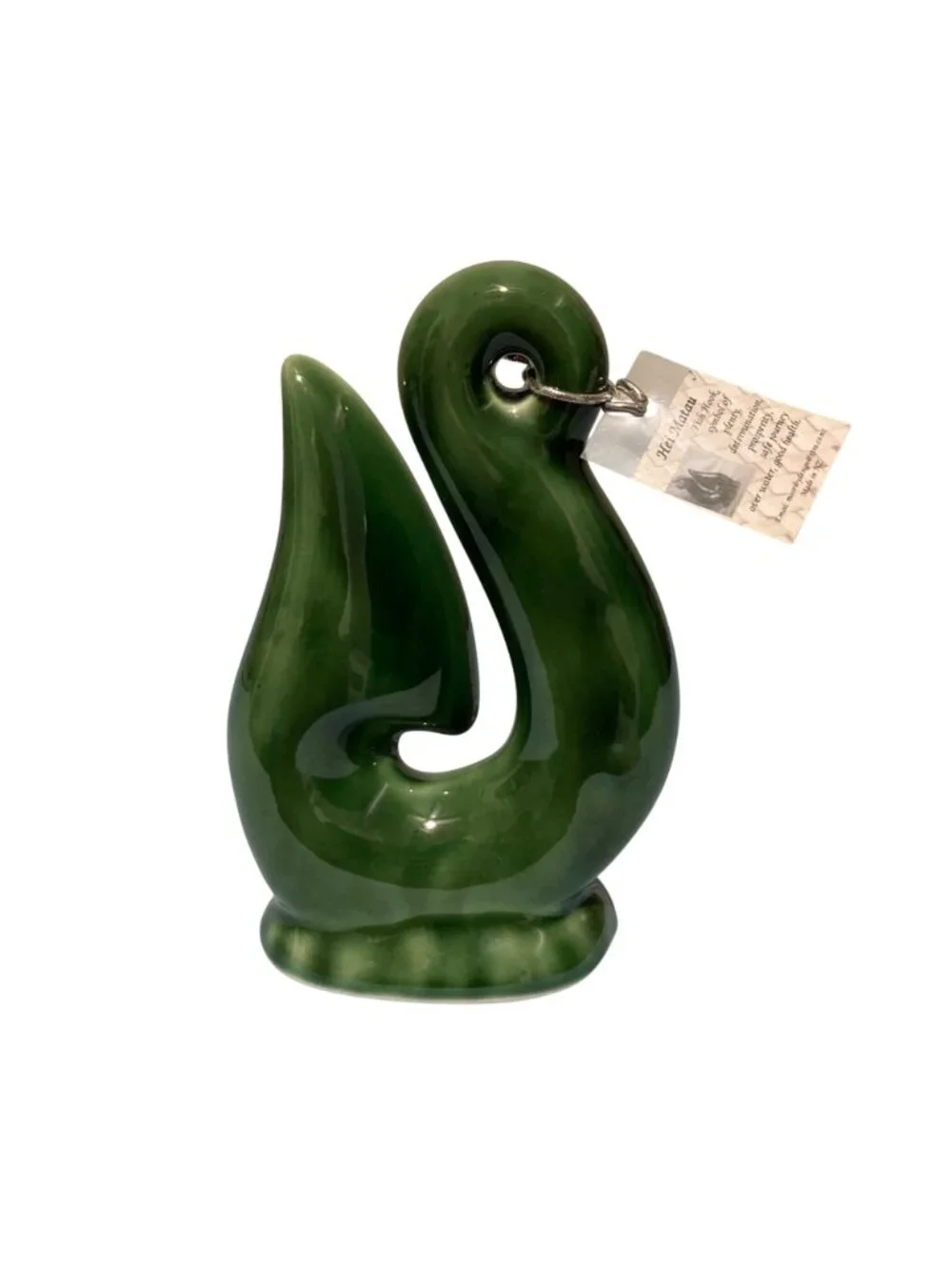 Traditional Hei Matau Green Ceramic Fish Hook Sculpture Figurine New Zealand